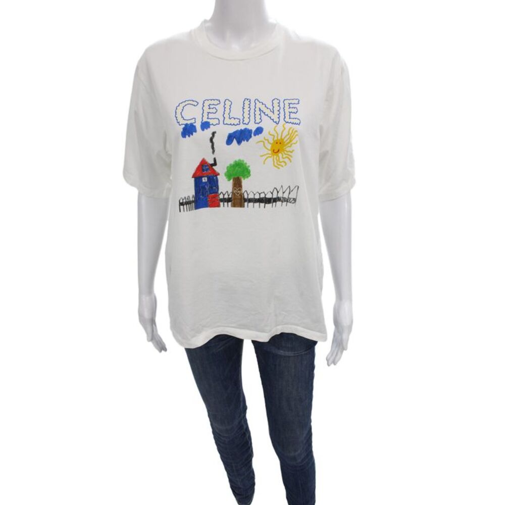 Celine Womens Basic Jersey Short Sleeve T-Shirt White 100% Cotton Size XS
